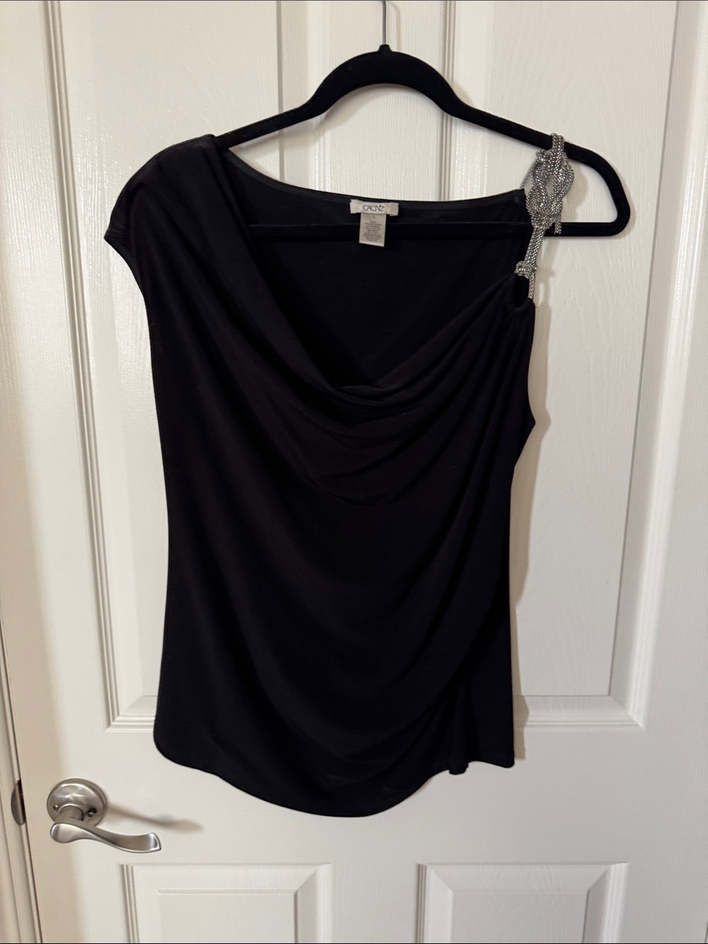 Cache Black One-Shoulder Draped Camisole with jeweled strap